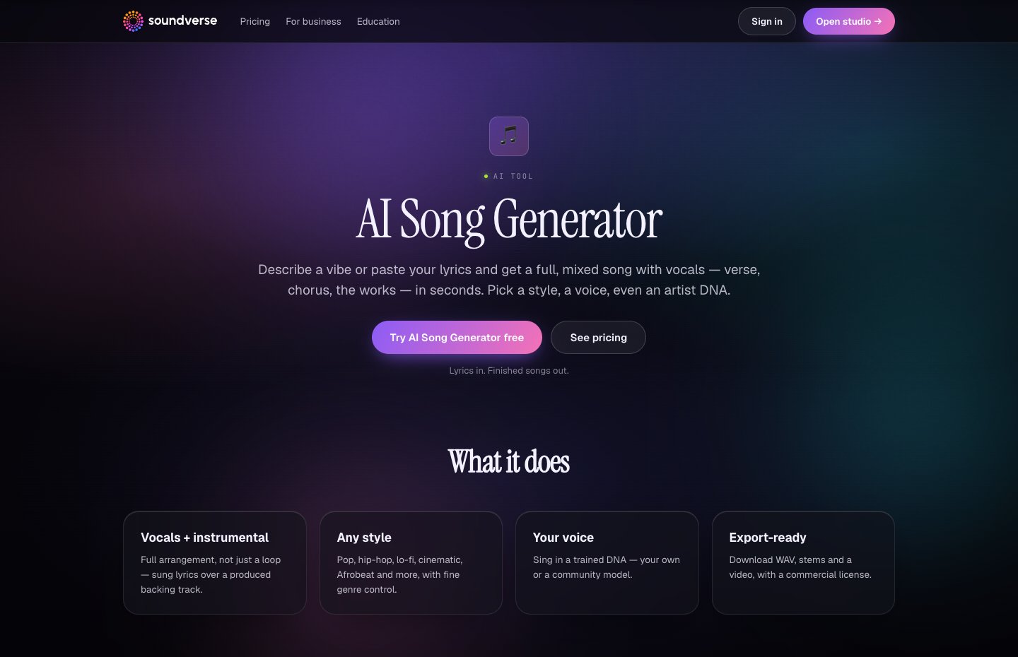 Soundverse AI Song Generator turning lyrics into a sung song