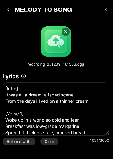 Enter Optional Lyrics — Context: Give Lyrics