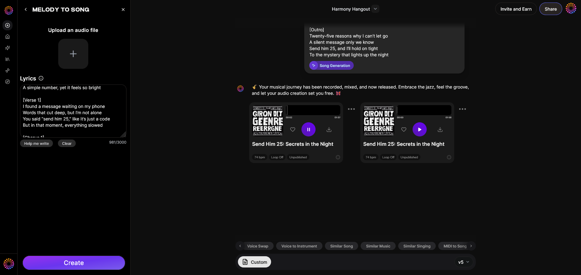 Generation — Context: Generate Full Song with Lyrics and Vocals