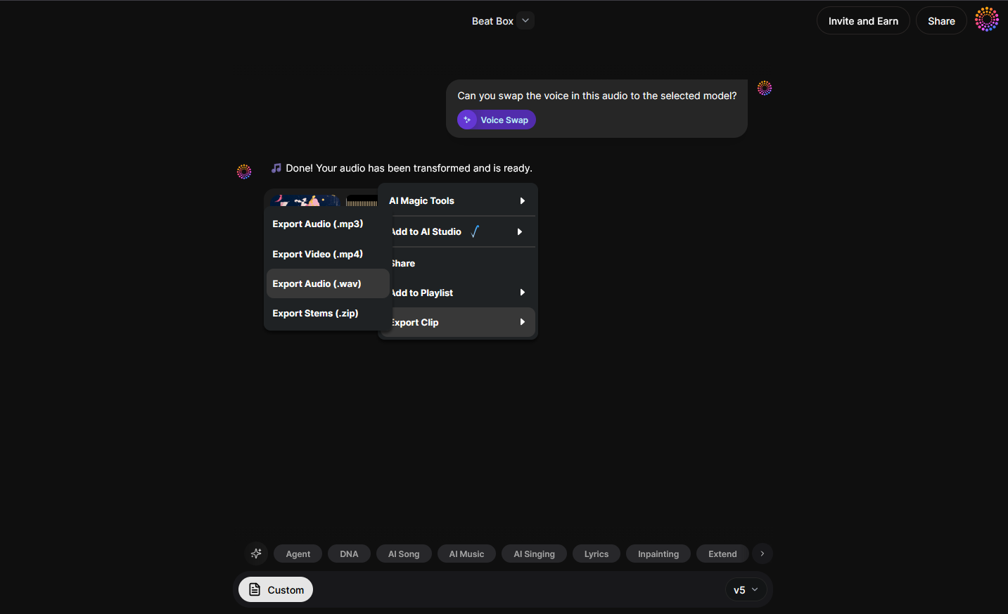 Download Result – Export Voice-Swapped Audio