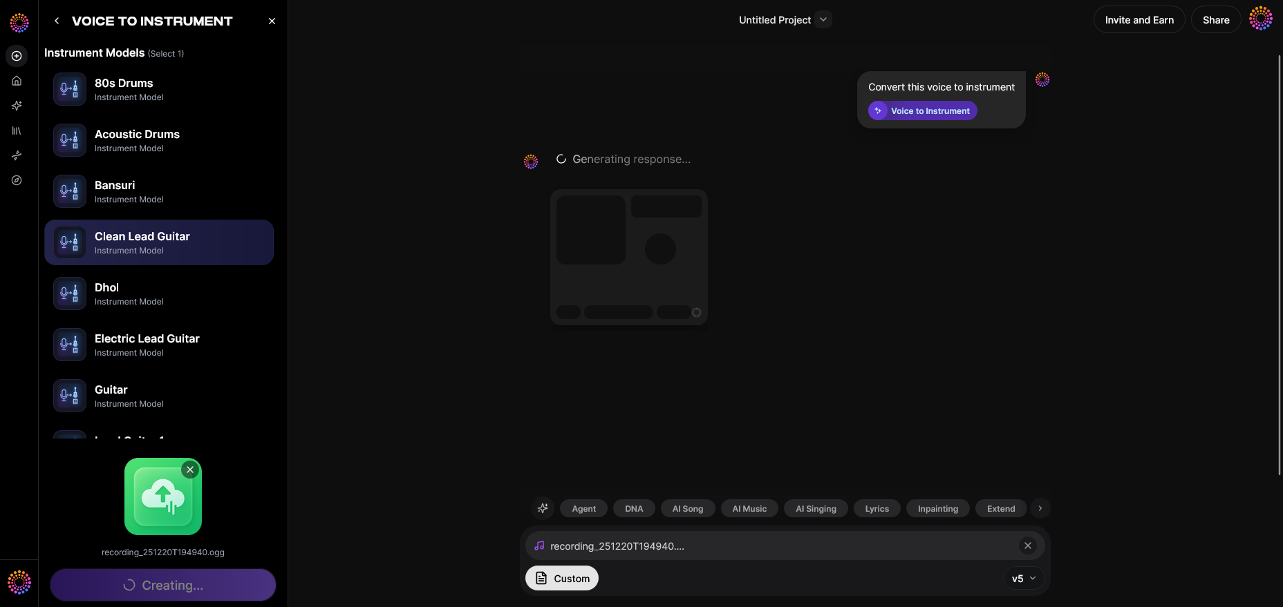 Generation — Convert Vocals to Selected Instrument